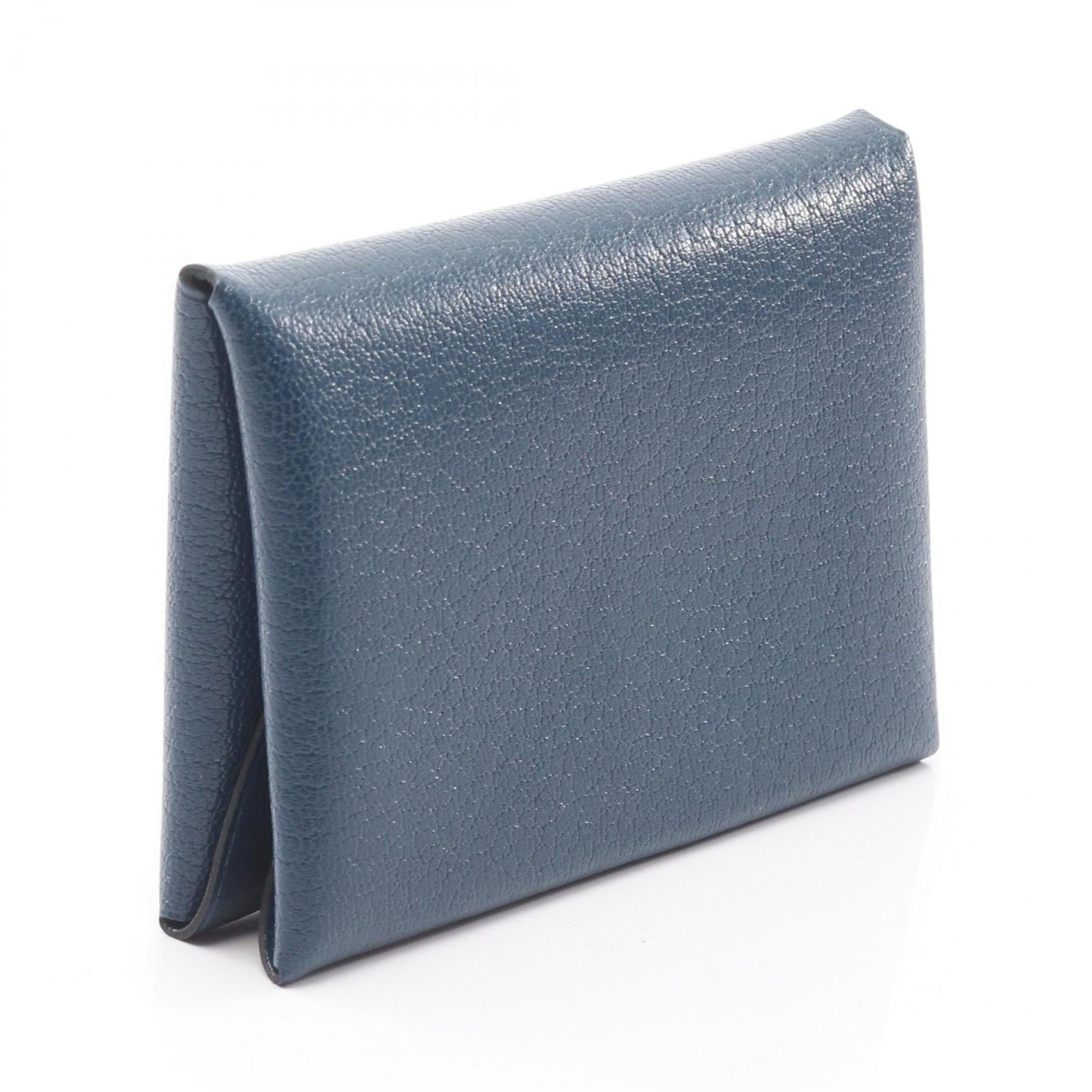 Hermes Hermès Calvi Duo wallet with coin purse, leather, Chevre Shamquila, women's, navy