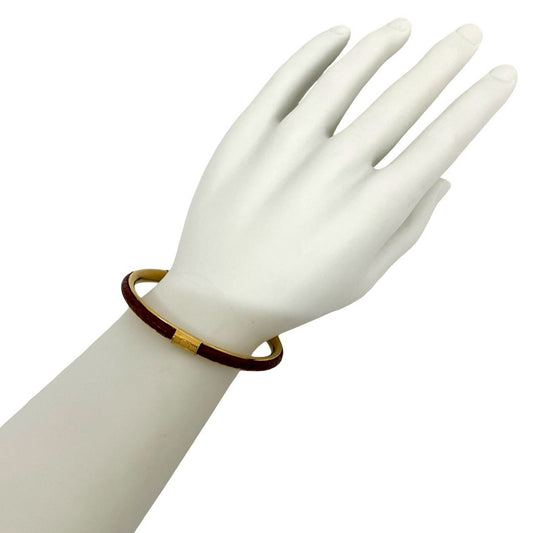 GUCCI GG Logo Leather Bangle Bracelet in Gold and Red 36513