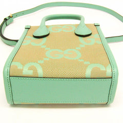 Gucci Jumbo GG 671623 Women's Canvas,Leather Handbag,Shoulder Bag Beige,Light Green — Like New
