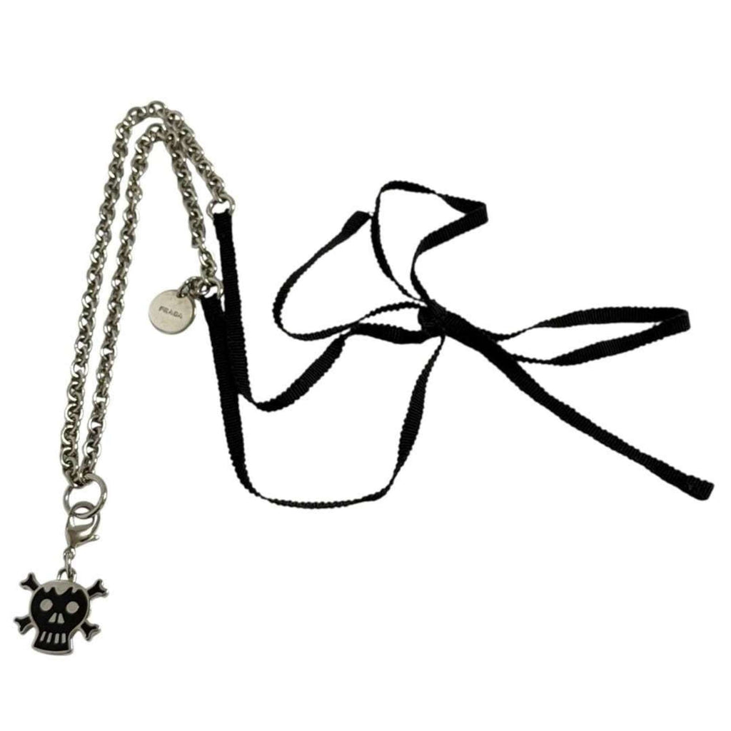 Prada Women's Skull Pendant Necklace Chain in Black