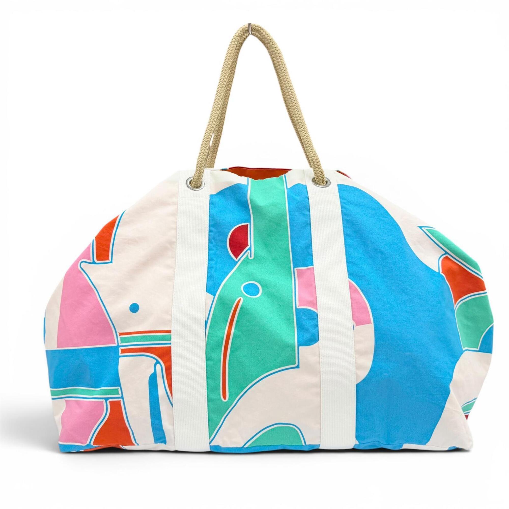 HERMES Cabas Drapeaux au vent Cotton Canvas Large Tote Bag Beach Multi-color Made in France Women's — Like New