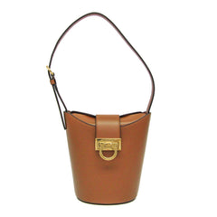 Salvatore Ferragamo Gancini Trifoglio Bucket DH-21 1194 Women's Leather Handbag,Shoulder Bag Brown — Like New