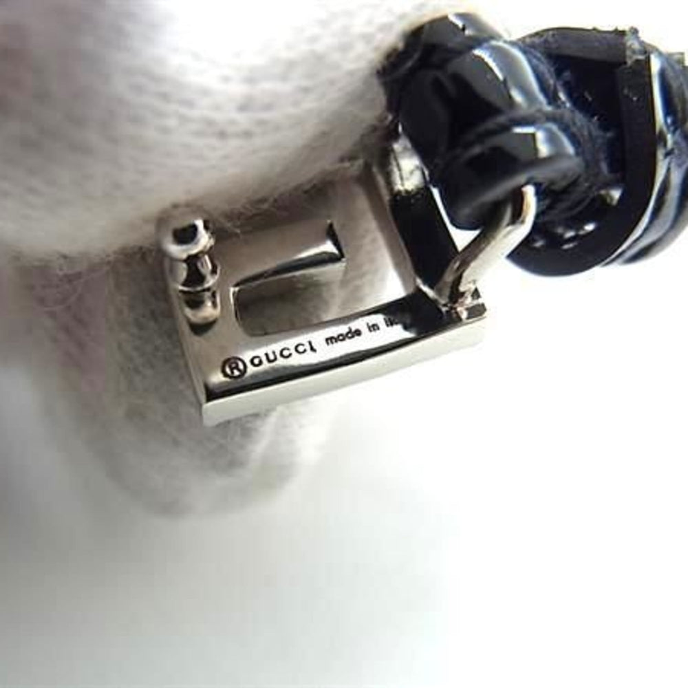 GUCCI bracelet, G, black patent leather, women's, rhinestone, double strand — Like New