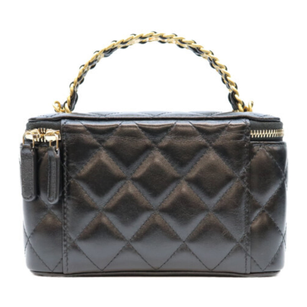 CHANEL AP3243 Black Lambskin Gold Hardware Top Handle 2-Way Vanity Bag Shoulder Women's — Like New
