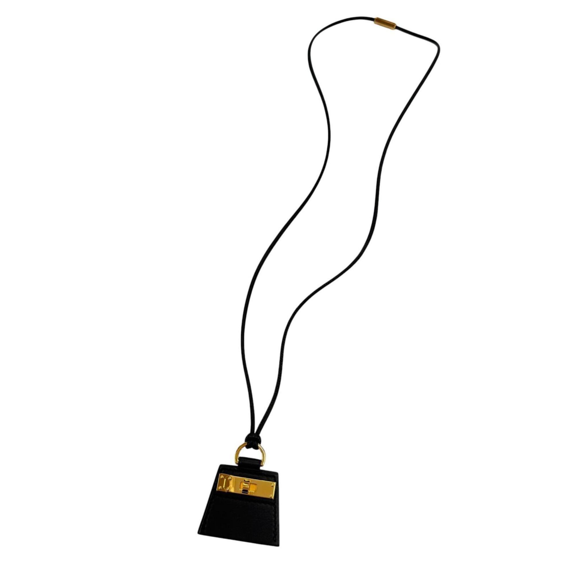 HERMES MONPETIT KELLY PM Gold Hardware Leather Necklace, Black, Made in France, Women's, with Box and Dust Bag — Like New