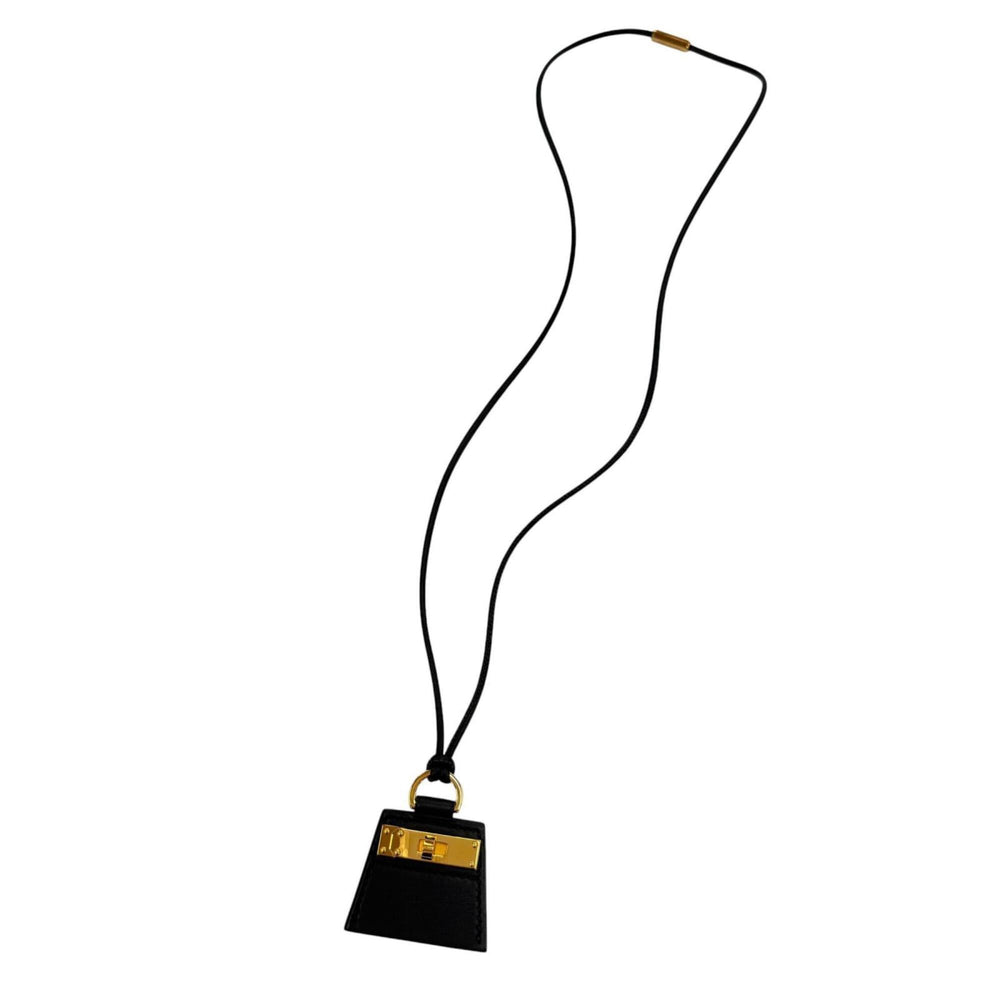 HERMES MONPETIT KELLY PM Gold Hardware Leather Necklace, Black, Made in France, Women's, with Box and Dust Bag — Like New