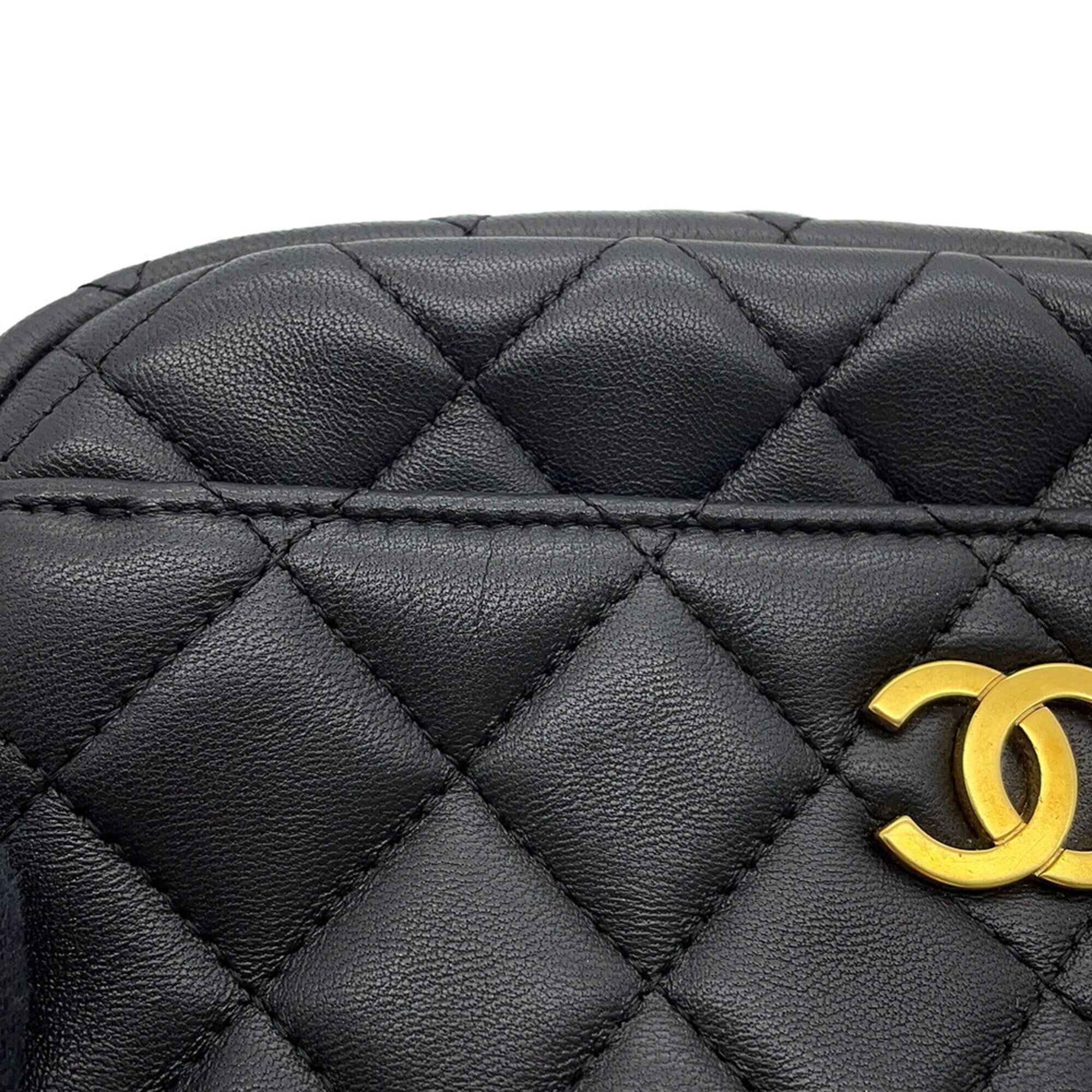 Chanel Chain Shoulder Bag, Matelassé, Coco Mark, Camera Case, Lambskin, A91796, CHANEL Pochette, Black, Handbag, Women's — Like New