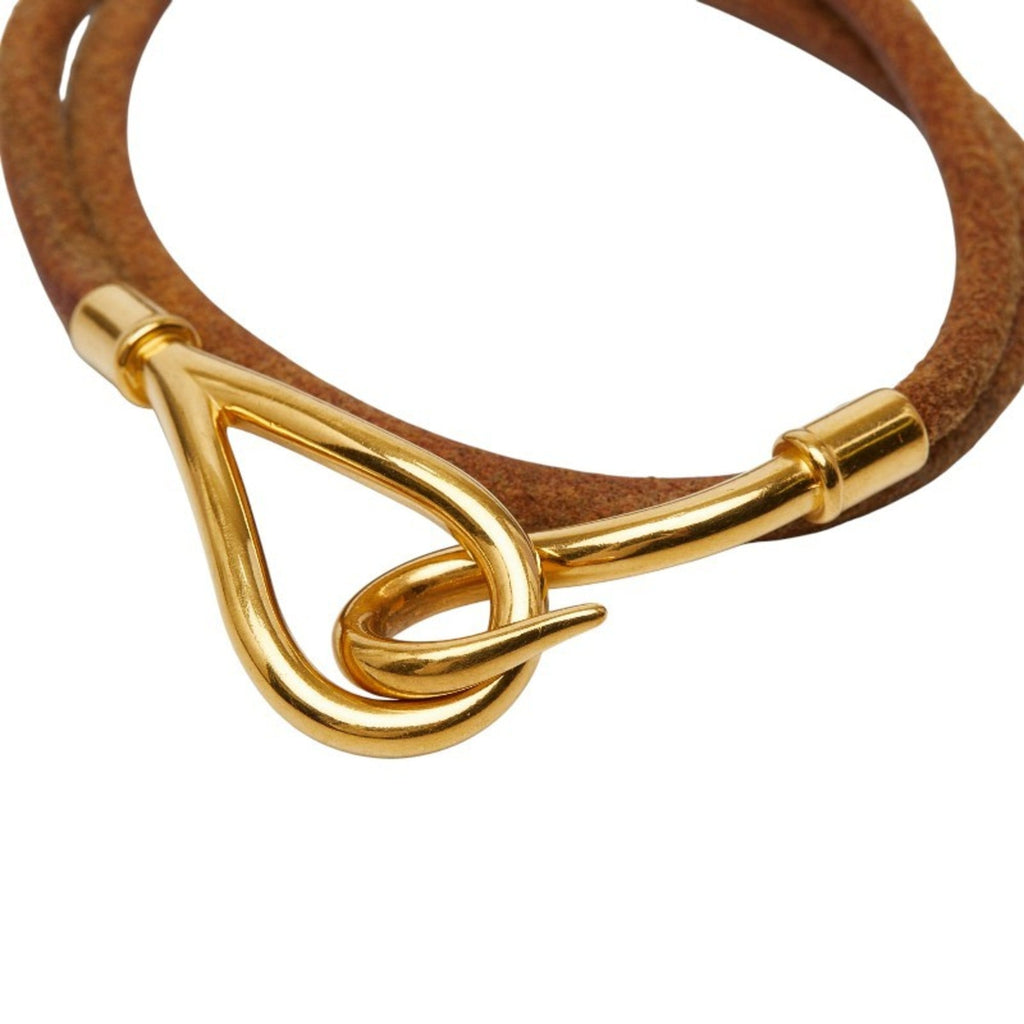Hermes Jumbo Bracelet Choker in Brown Gold Plated Leather for Women
