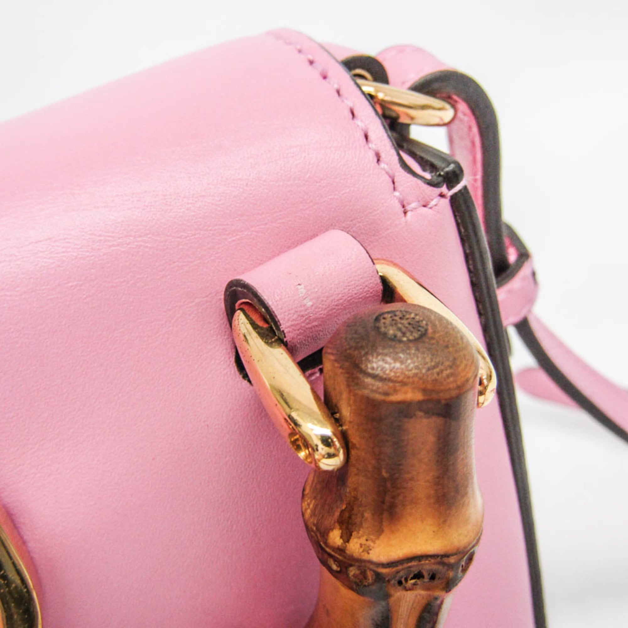 Gucci Bamboo 702106 Women's Leather Backpack,Handbag,Shoulder Bag Pink — Like New