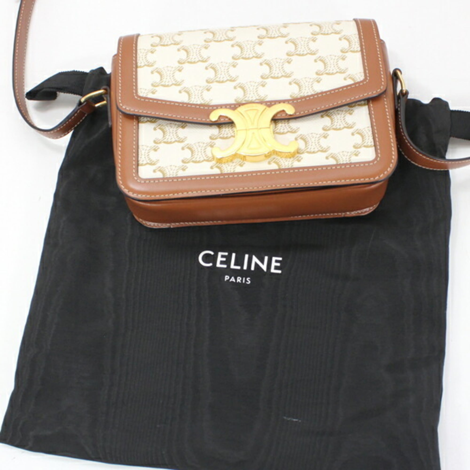 Celine Shoulder Bag Teen Triomphe White 188882BZ4.01BC CELINE Calf Leather Women's — Like New