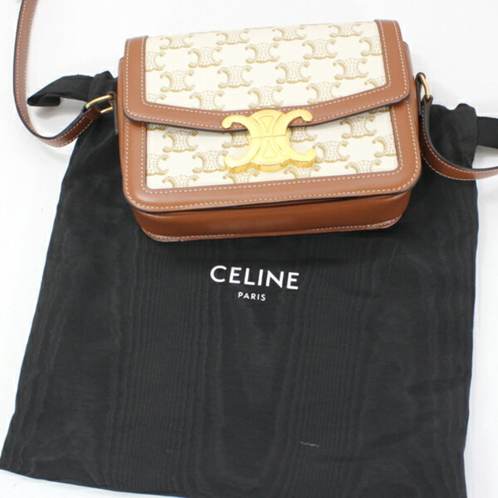 Celine Shoulder Bag Teen Triomphe White 188882BZ4.01BC CELINE Calf Leather Women's — Like New