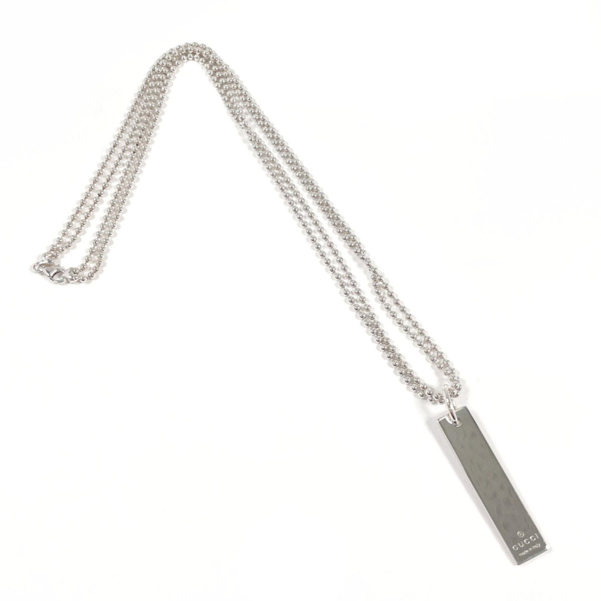 GUCCI Plate Double Ball Chain Necklace 010595 09840 0006, Sterling Silver 925, Unisex — Like New