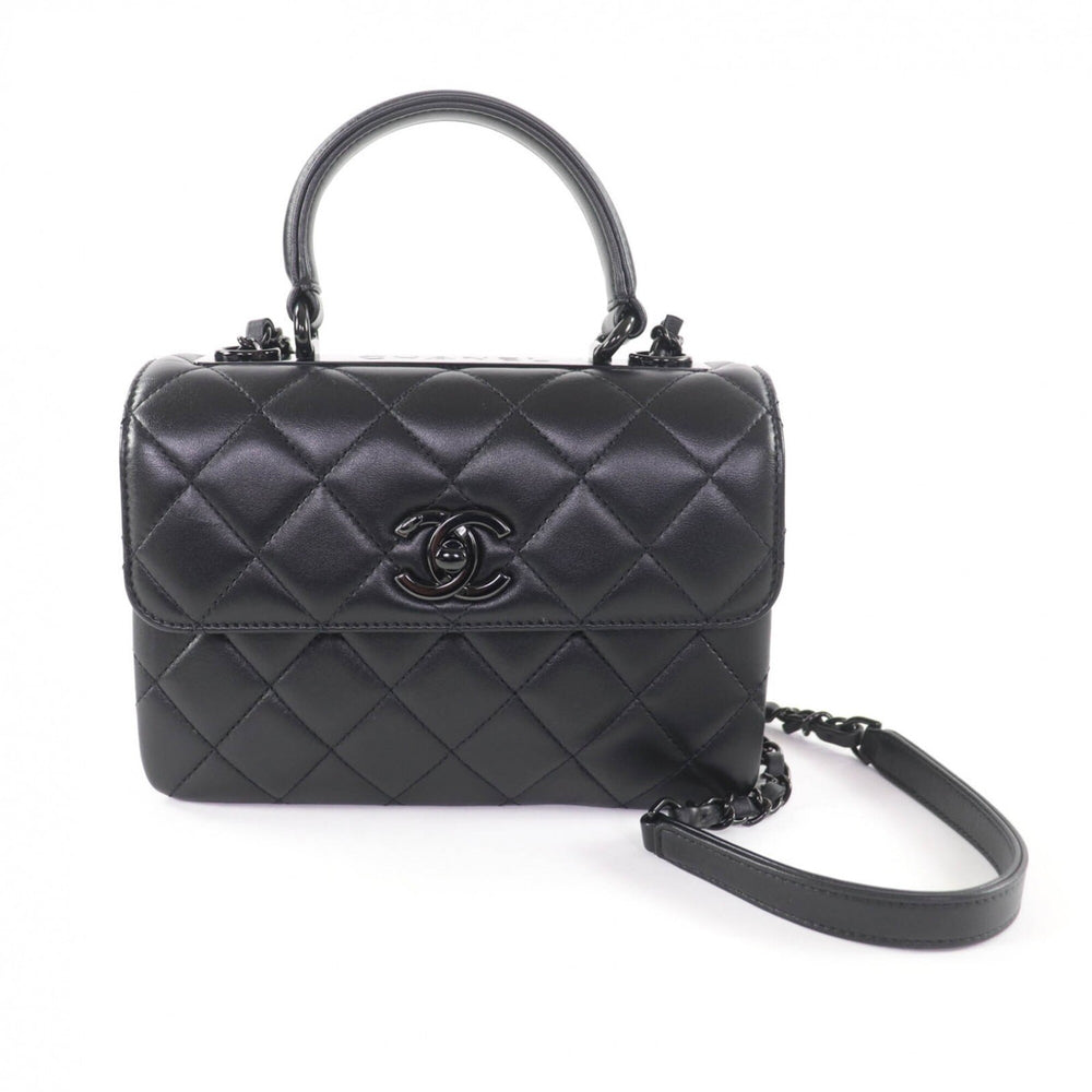 CHANEL Trendy CC Lambskin Leather Top Handle Matelassé Chain Shoulder Bag, Black with Hardware, Made in Italy, Women's — Like New