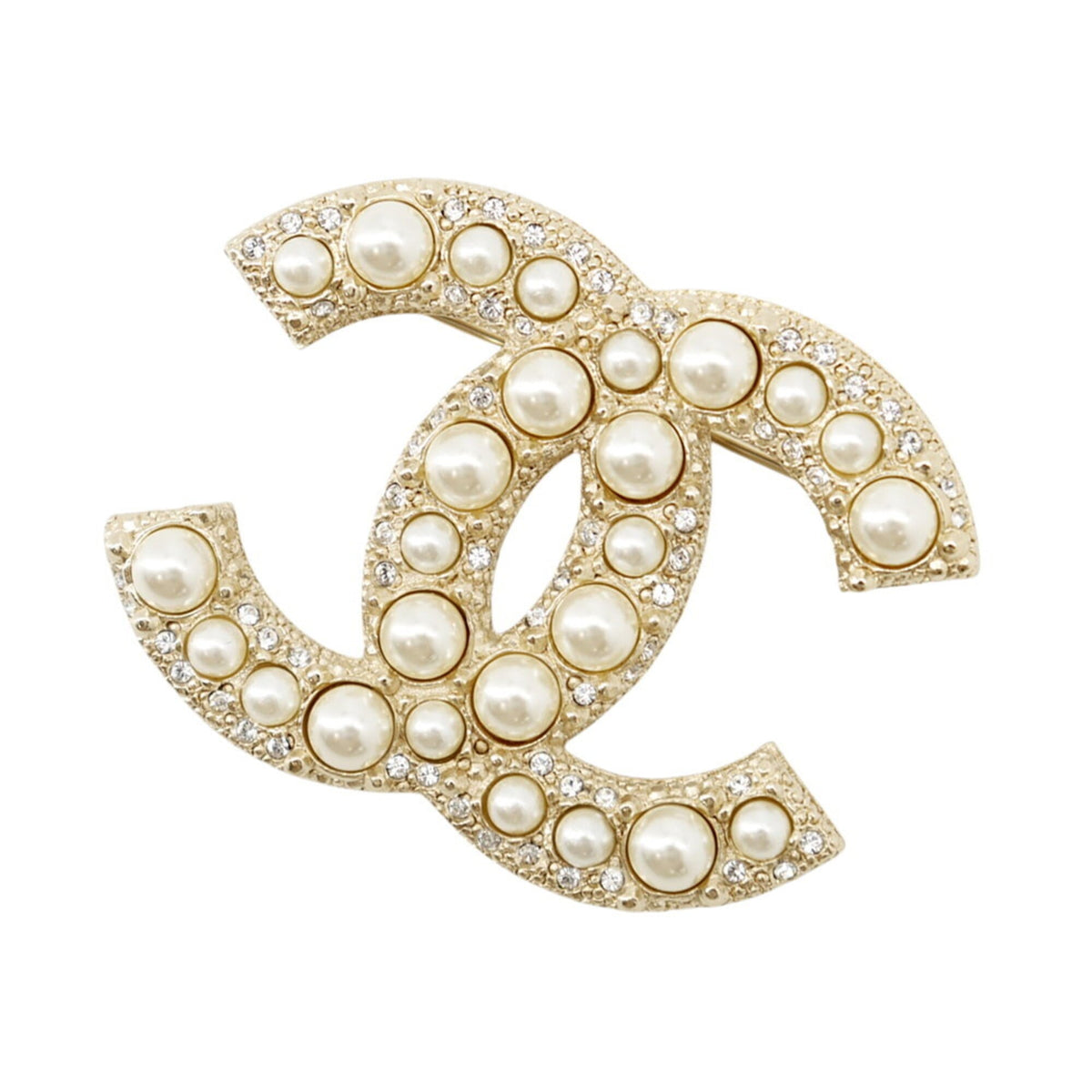Chanel Brooch, Coco Mark Rhinestone, Faux Pearl, Metal, F24V A64762 CHANEL Brooch BROACH — Like New