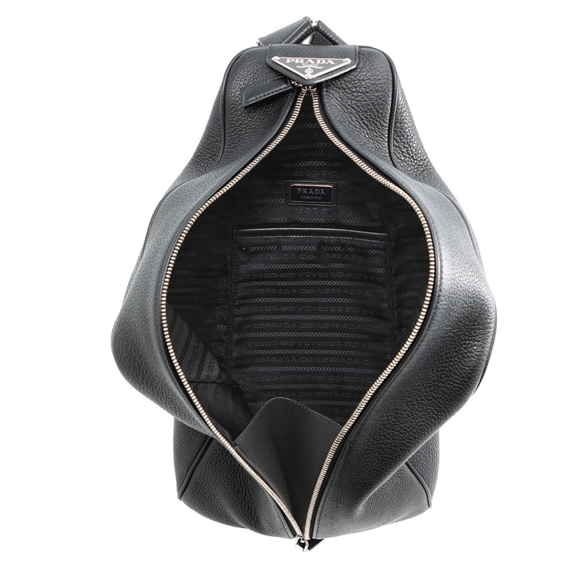 Prada Vitello Dino Triangle Backpack in Leather (2VZ099) - Black