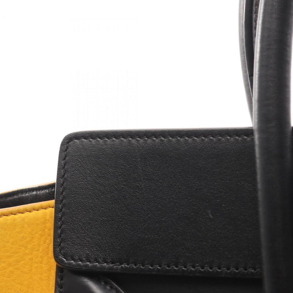 Celine Luggage Micro Shopper Handbag, Leather, Women's, Black, Ivory, Yellow