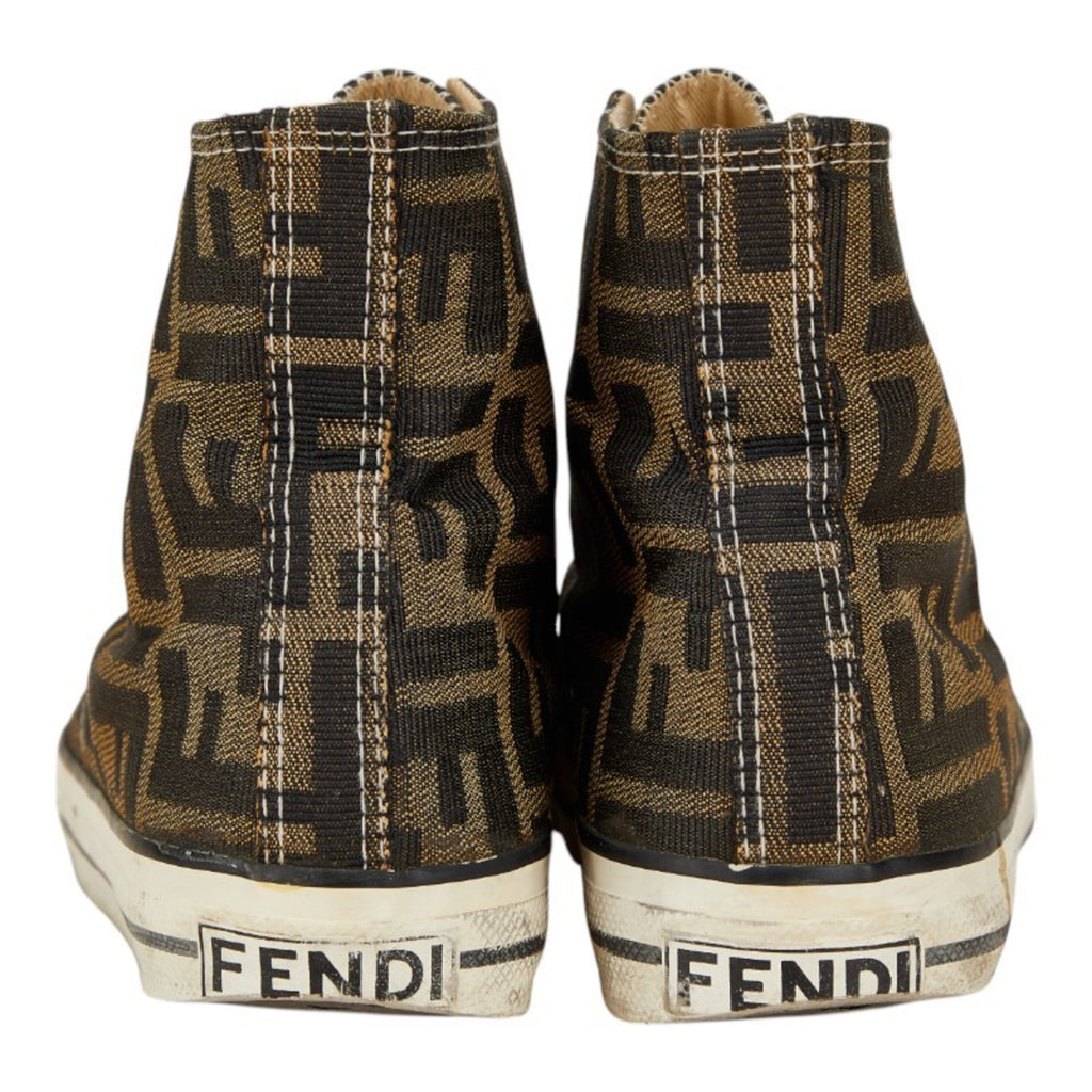 Fendi Zucca High-Top Sneakers, Size 34, Beige/Brown Canvas, Women's, FENDI