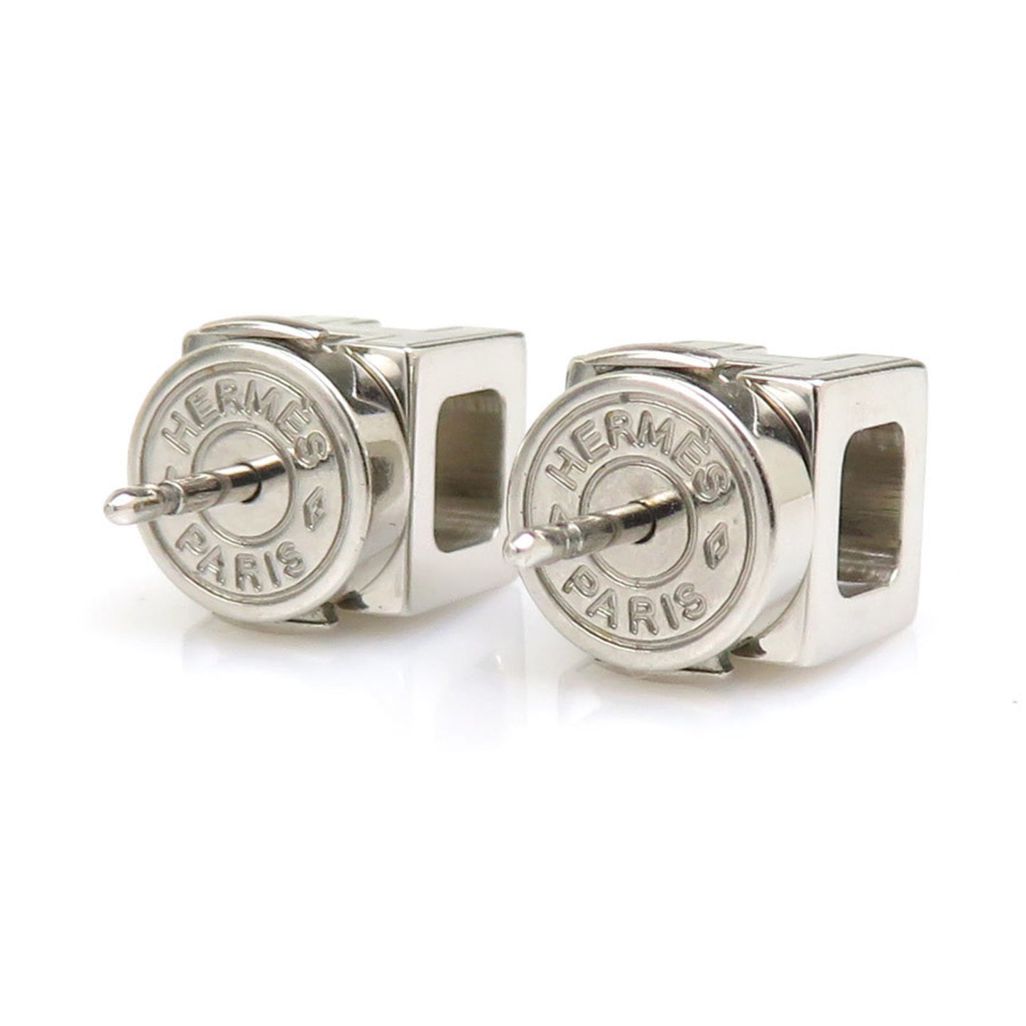 Hermes HERMES Earrings Cage de H Metal Enamel Silver Magenta Women's e60350