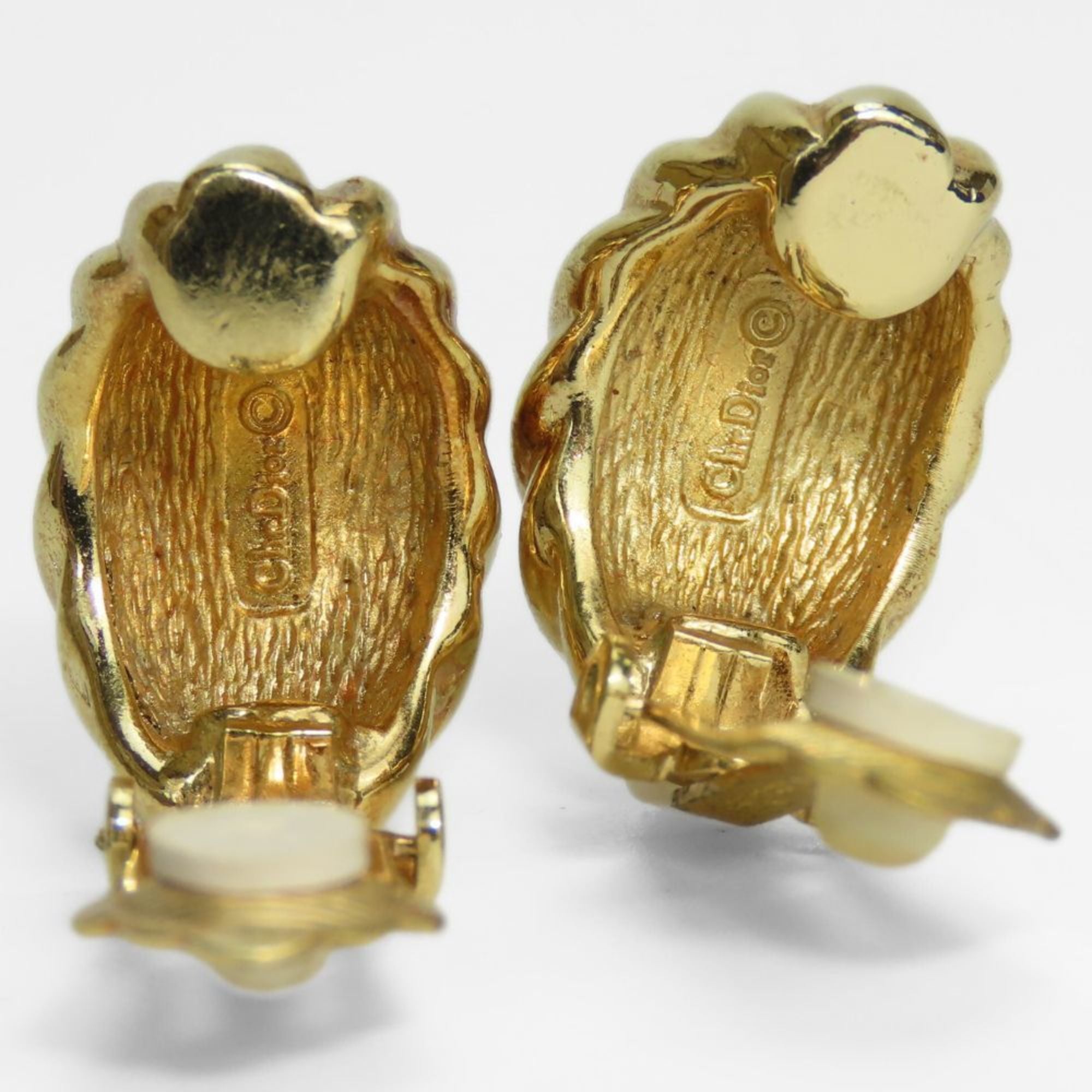 Christian Dior Earrings Metal Gold Leaf Motif Plated Women's