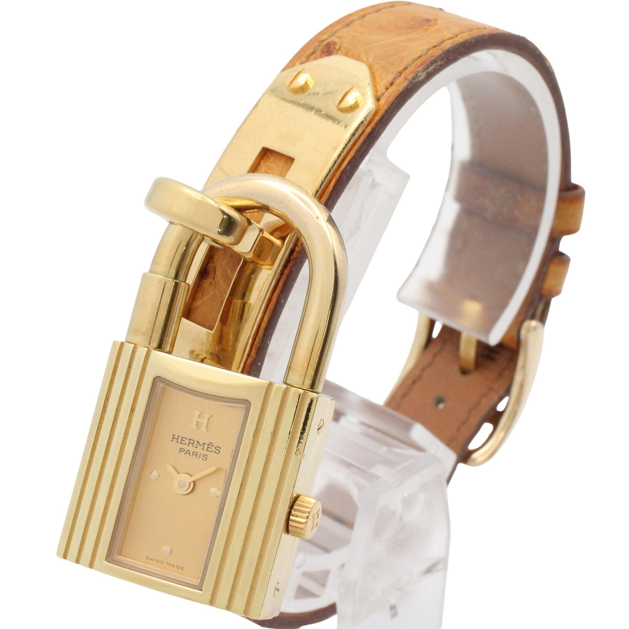Hermes Kelly Watch, Gold Plated Leather Strap, Ladies' Champagne Color, KE1.201 — Very Good
