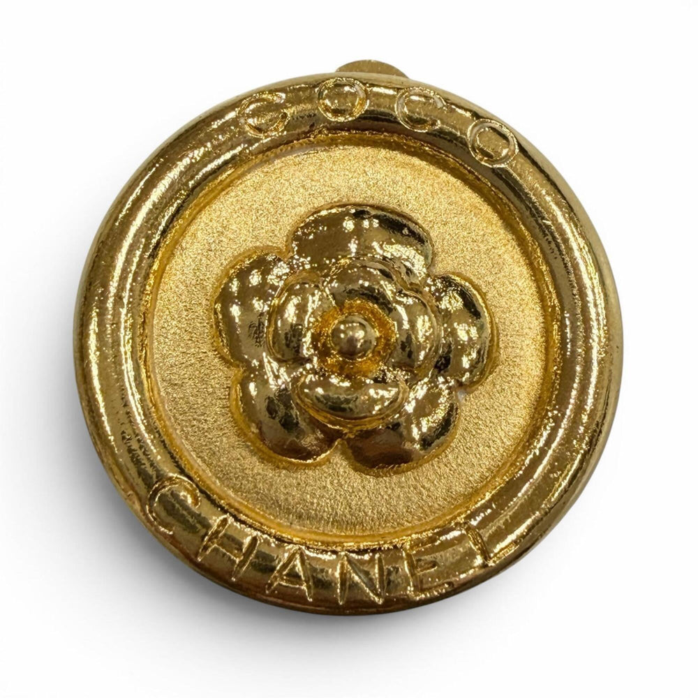 CHANEL Vintage Camellia Round Earrings 97P Gold Made in France Women's Accessories — Like New