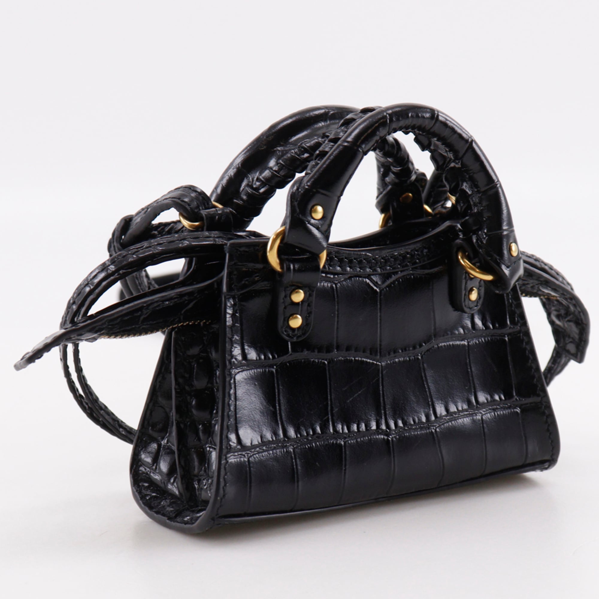 Balenciaga Neo Classic Nano Shoulder Bag/Pochette, 2-Way, Embossed Leather, Black, Double-Way, Women's — Like New