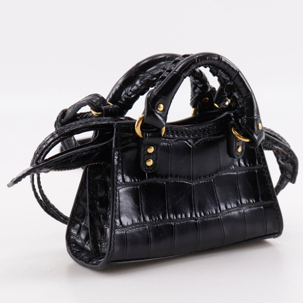 Balenciaga Neo Classic Nano Shoulder Bag/Pochette, 2-Way, Embossed Leather, Black, Double-Way, Women's — Like New
