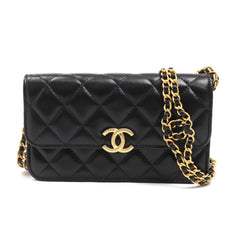 CHANEL Matelasse Flap Phone Holder Shoulder Bag, Black, AP3106, Women's — Like New