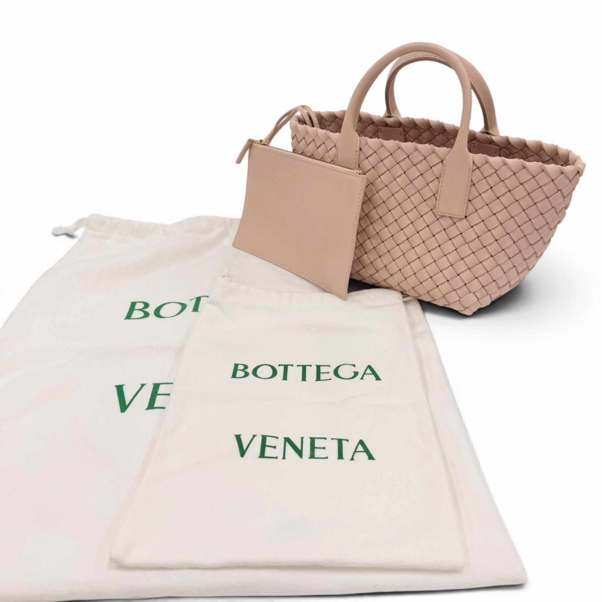 BOTTEGA VENETA 781670 Intrecciato Mini Cabas Lambskin 2-Way Handbag/Shoulder Bag with Pouch, Pink, Made in Italy, Women's, Dust — Like New