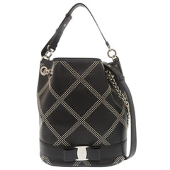 Salvatore Ferragamo Vara Ribbon Studded Bucket Bag, Leather, Black, 2-Way Handbag/Shoulder 0772Salvatore — Like New