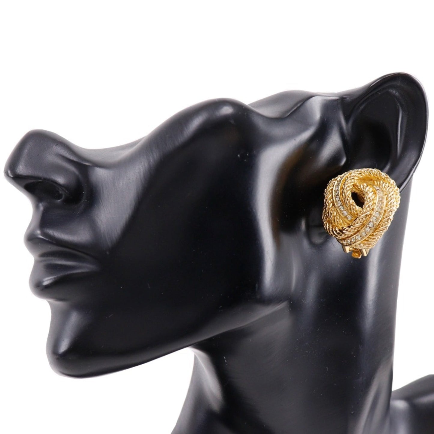 Christian Dior Earrings, Gold Plated with Rhinestones, Approx. 28.4g, Women's