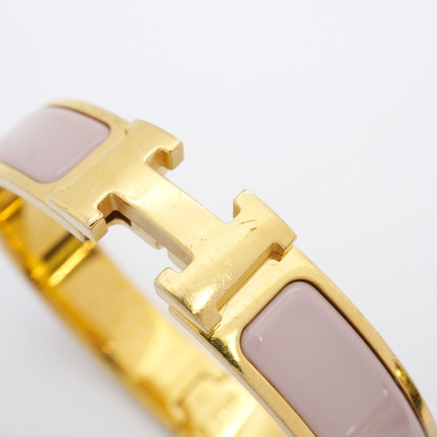 Hermes Hermès Click Clack PM Bangle, GP Plated Gold, Pink Beige, Women's