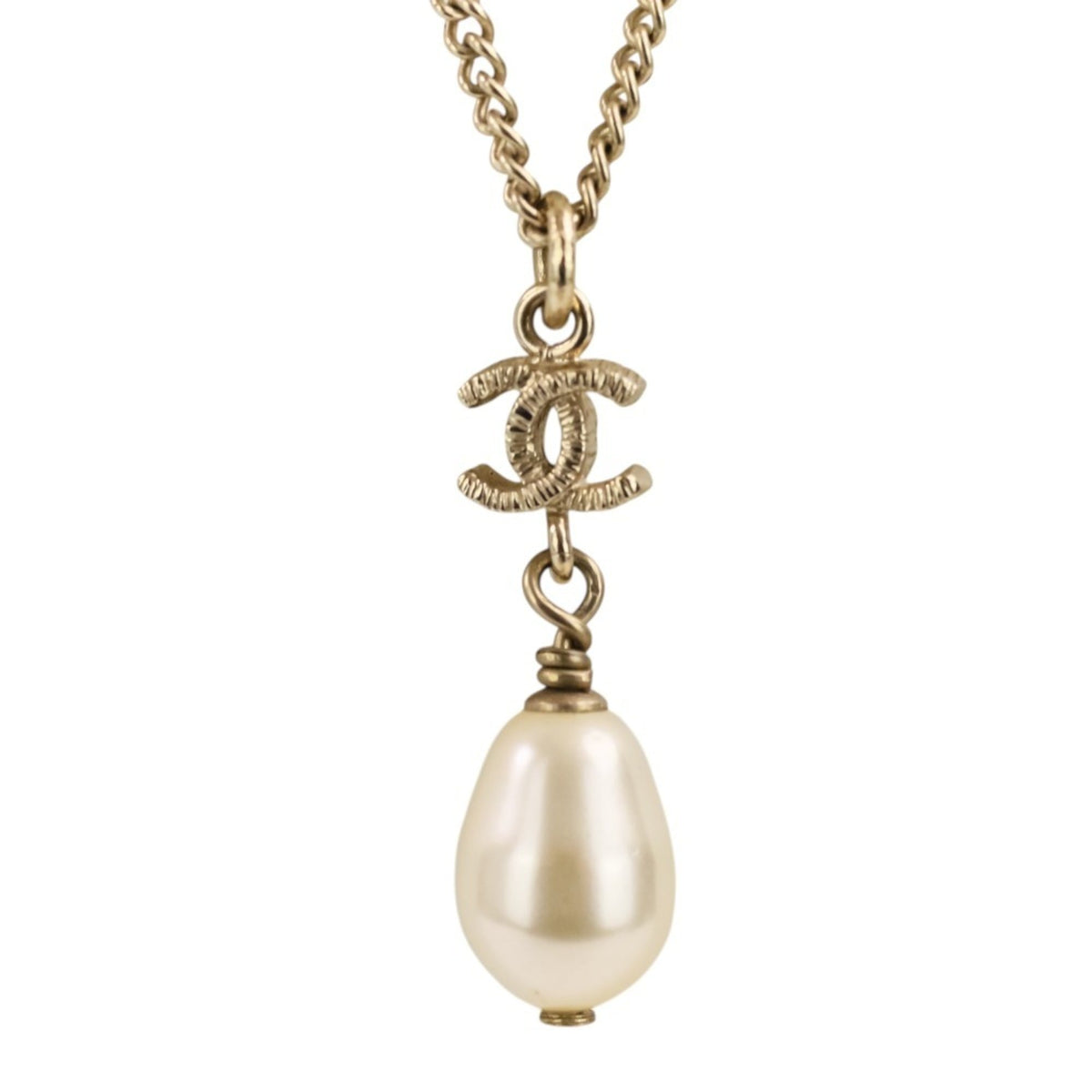 B13S CHANEL Chanel Coco Mark Pearl Chain Necklace Gold Color Women's — Like New