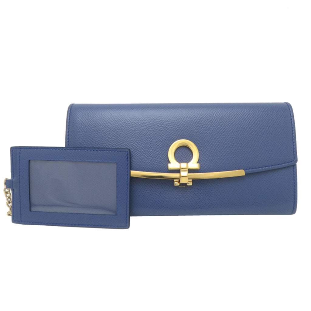Salvatore Ferragamo Gancini Women's Long Wallet JP-22-D150 Leather Blue
