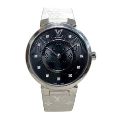 Louis Vuitton Tambour Slim Watch, Total Weight 51g, Stainless Steel, Rubber Strap, Quartz Movement, Black Dial, QA144 — Good