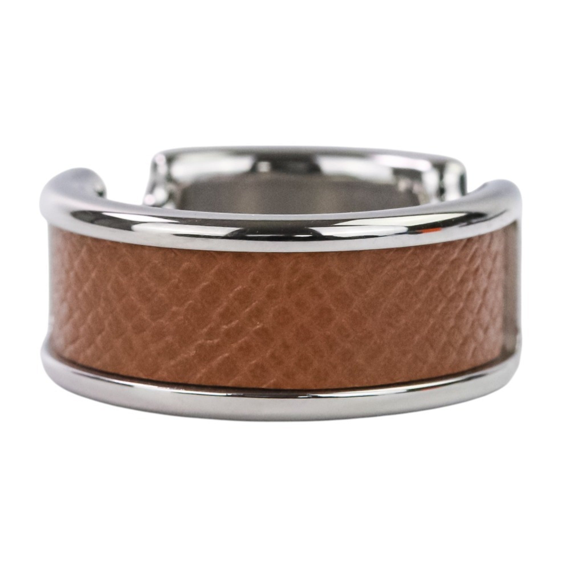 HERMES Olympe PM Ring, Small, Silver, Brown, Women's — Like New
