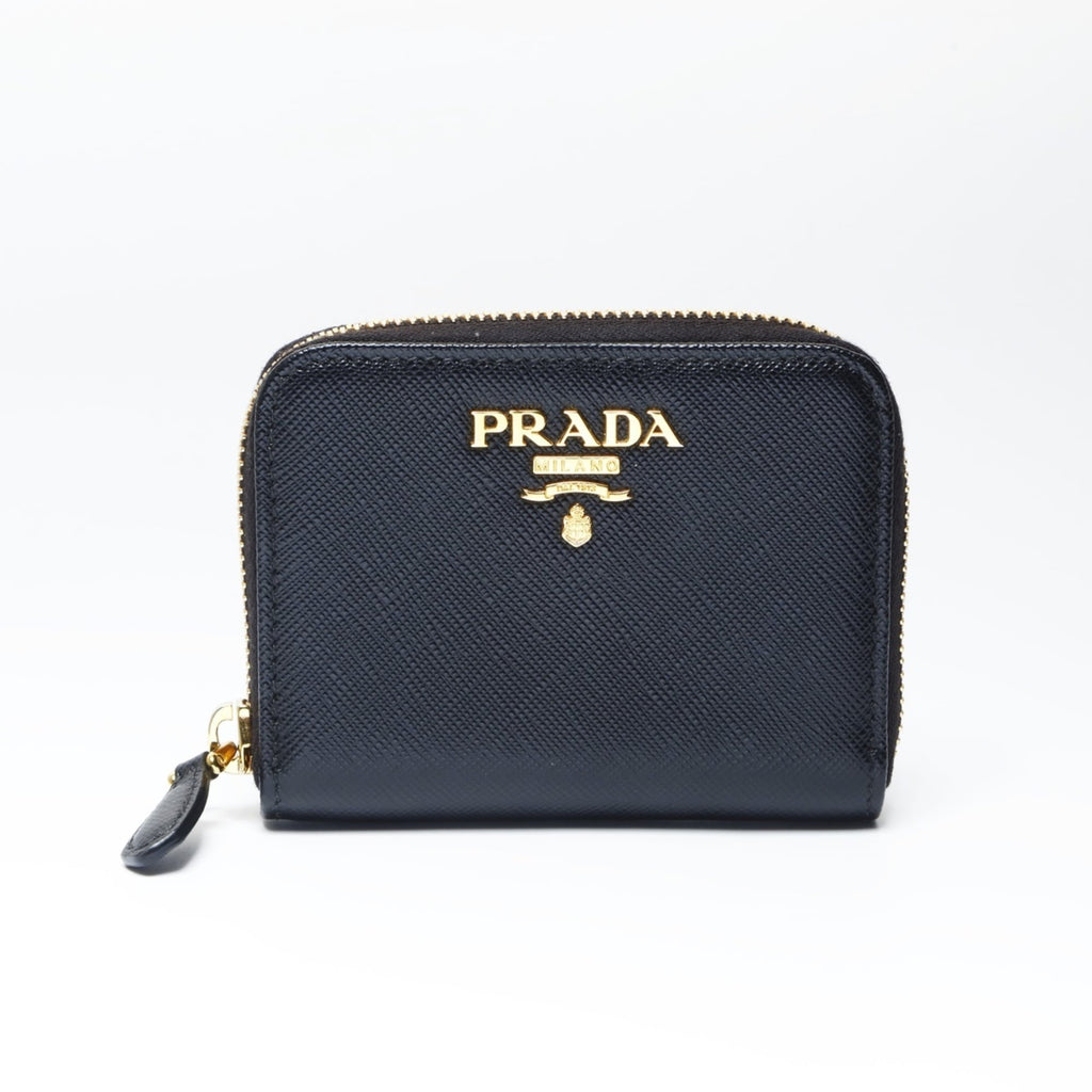 Prada Saffiano Leather Round Zip Wallet/Coin Case Compact Black