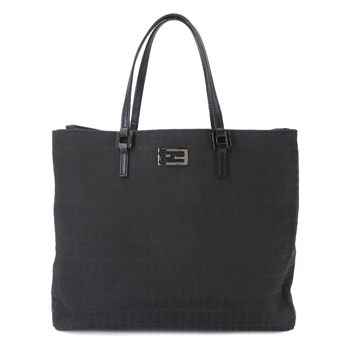 Fendi Zucchino Tote Handbag, Canvas and Leather, Black, 8BH133, Gunmetal Hardware — Like New