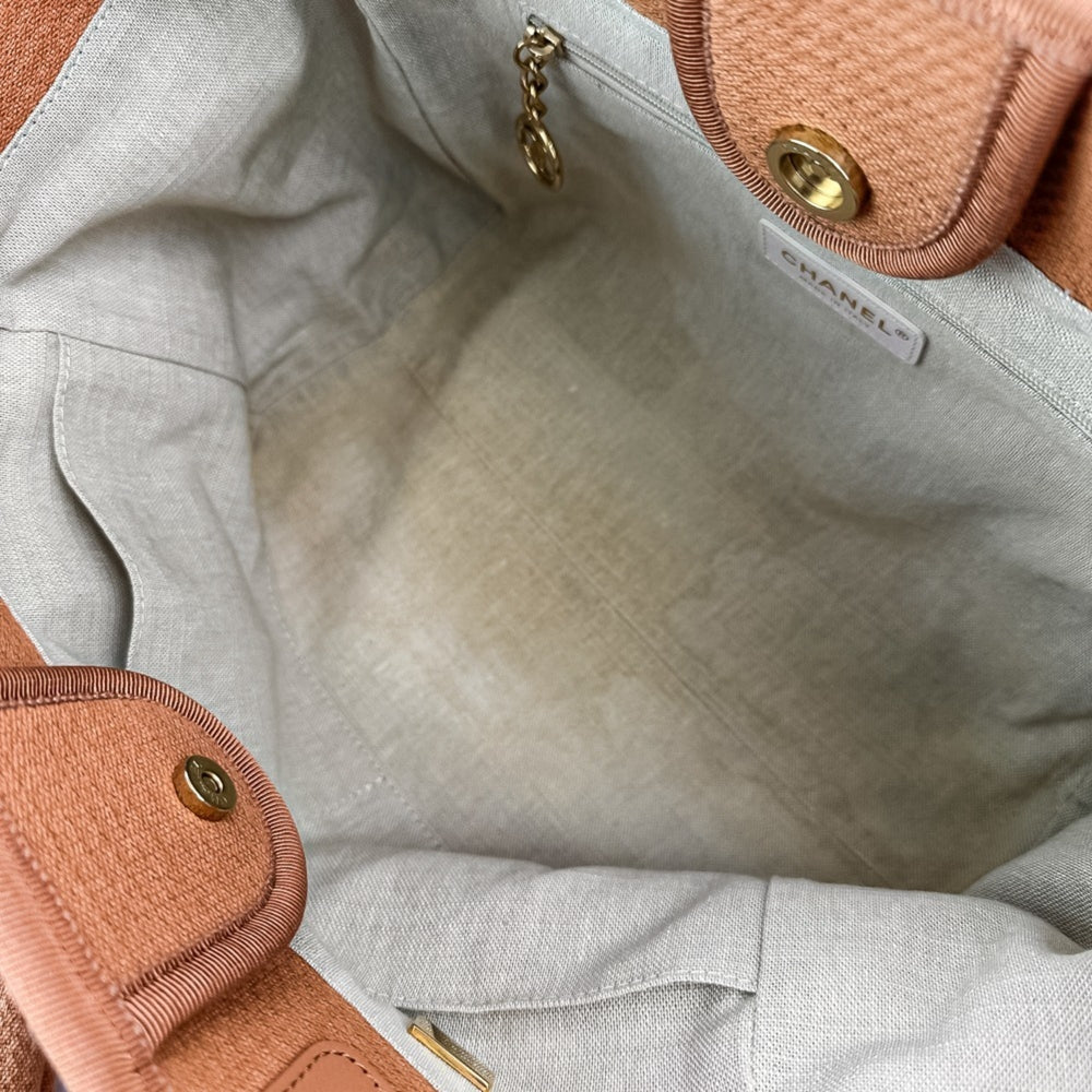 CHANEL Deauville MM Tote Bag, Chain Shoulder Handbag with Pouch, A67001 Pink Beige, Women's — Like New