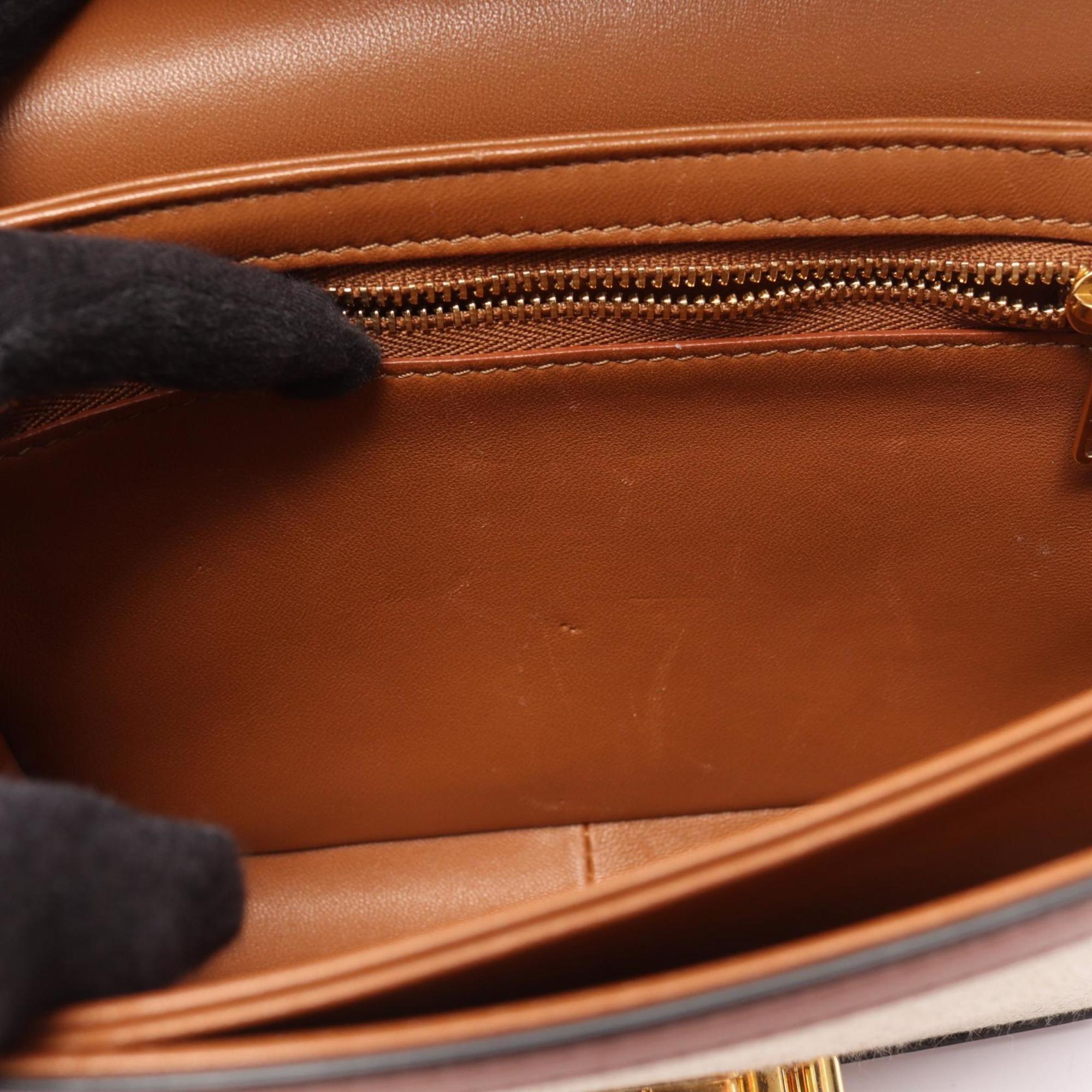 Celine Teen Triomphe Shoulder Bag, Canvas and Leather, Women's, Ivory Brown