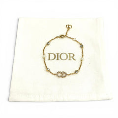 Christian Dior DIOR B3106WOMZI Claire D Lune Bracelet with CD logo, rhinestones, and faux pearls, gold, for women, dust bag — Like New