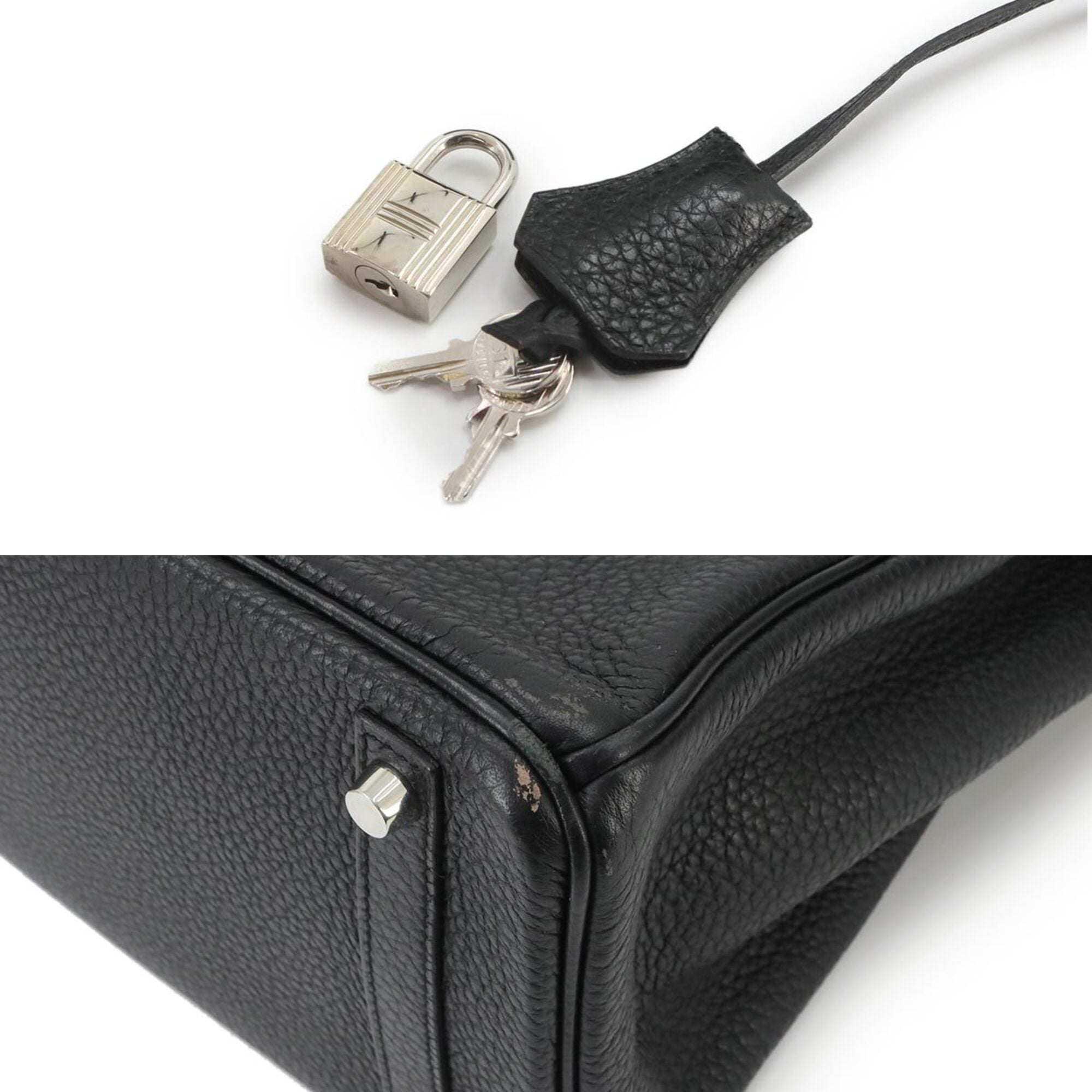 Hermes Birkin 30, Taurillon Clemence leather, black, handbag, □R stamp, silver hardware — Like New
