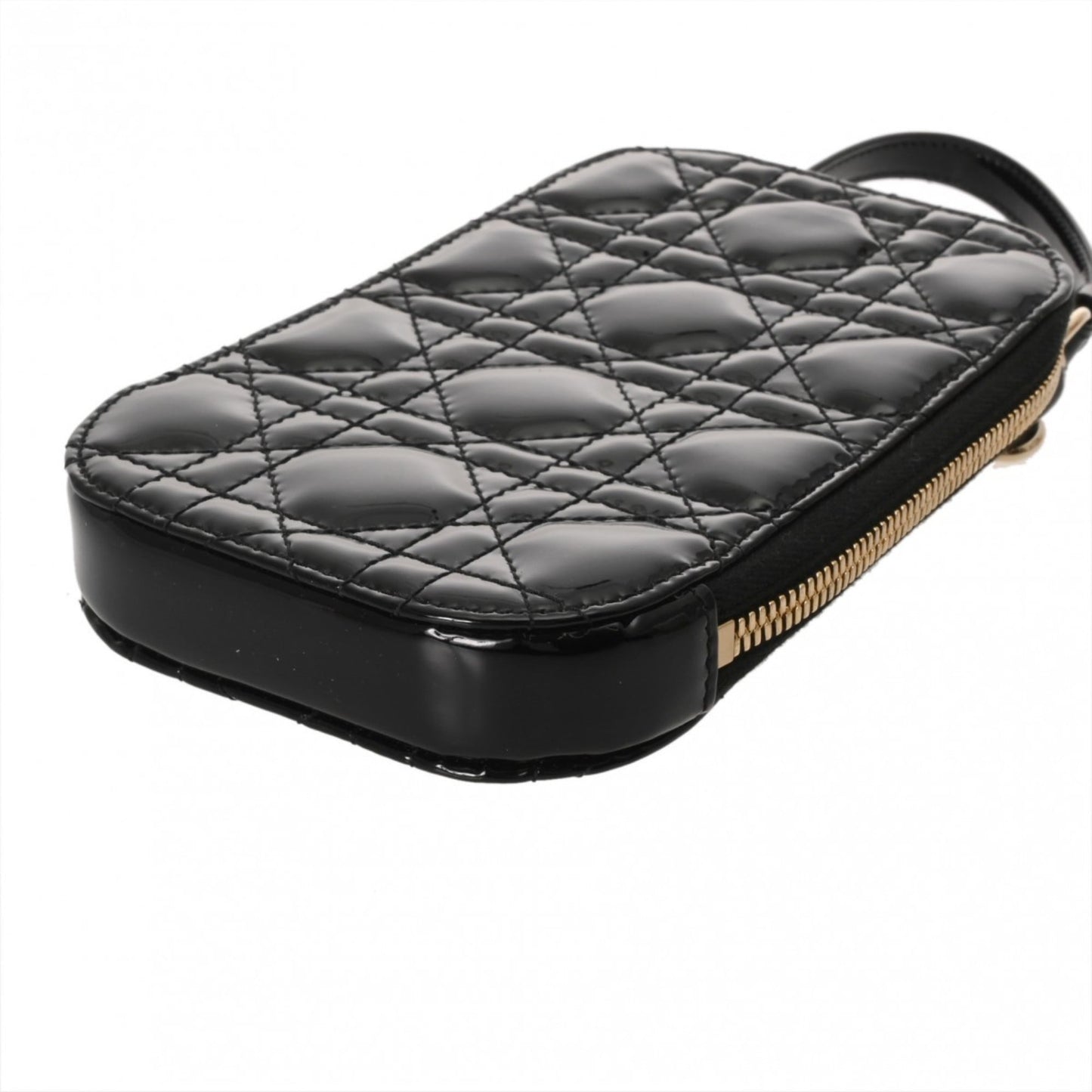 CHRISTIAN DIOR Callin Dior Phone Holder, Black, S08720VRB_M900, Women's Patent Leather Pouch, A-Rank, Pre-Owned, Ginzo