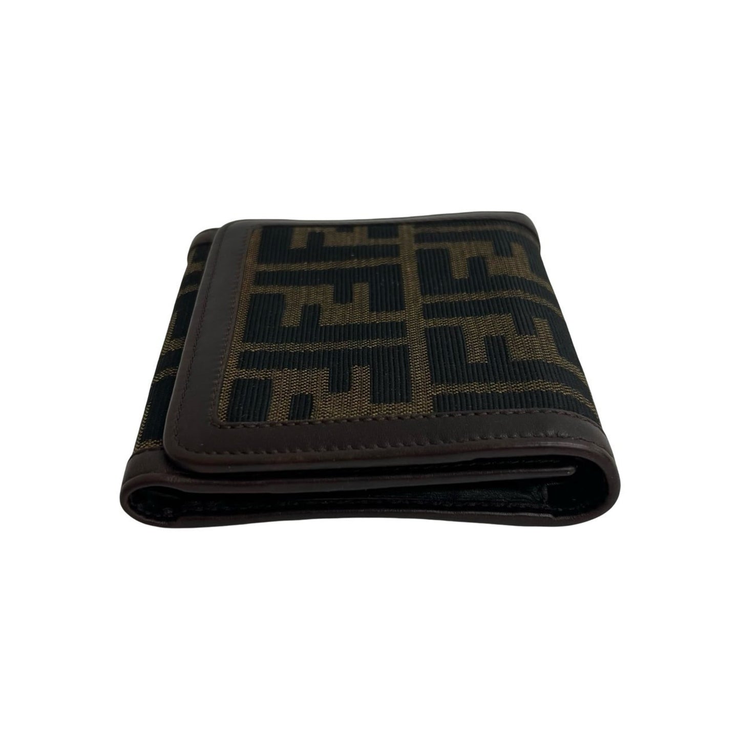 FENDI Zucca FF Pattern Canvas and Leather Tri-fold Wallet with Mini Card Case, Brown Black, 95098