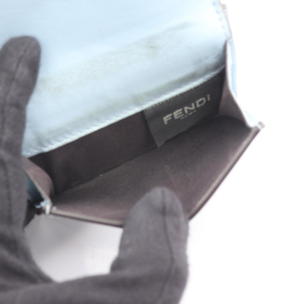 Fendi FENDI Logo Tri-fold Wallet, Leather, Women's, Blue, 8M0395