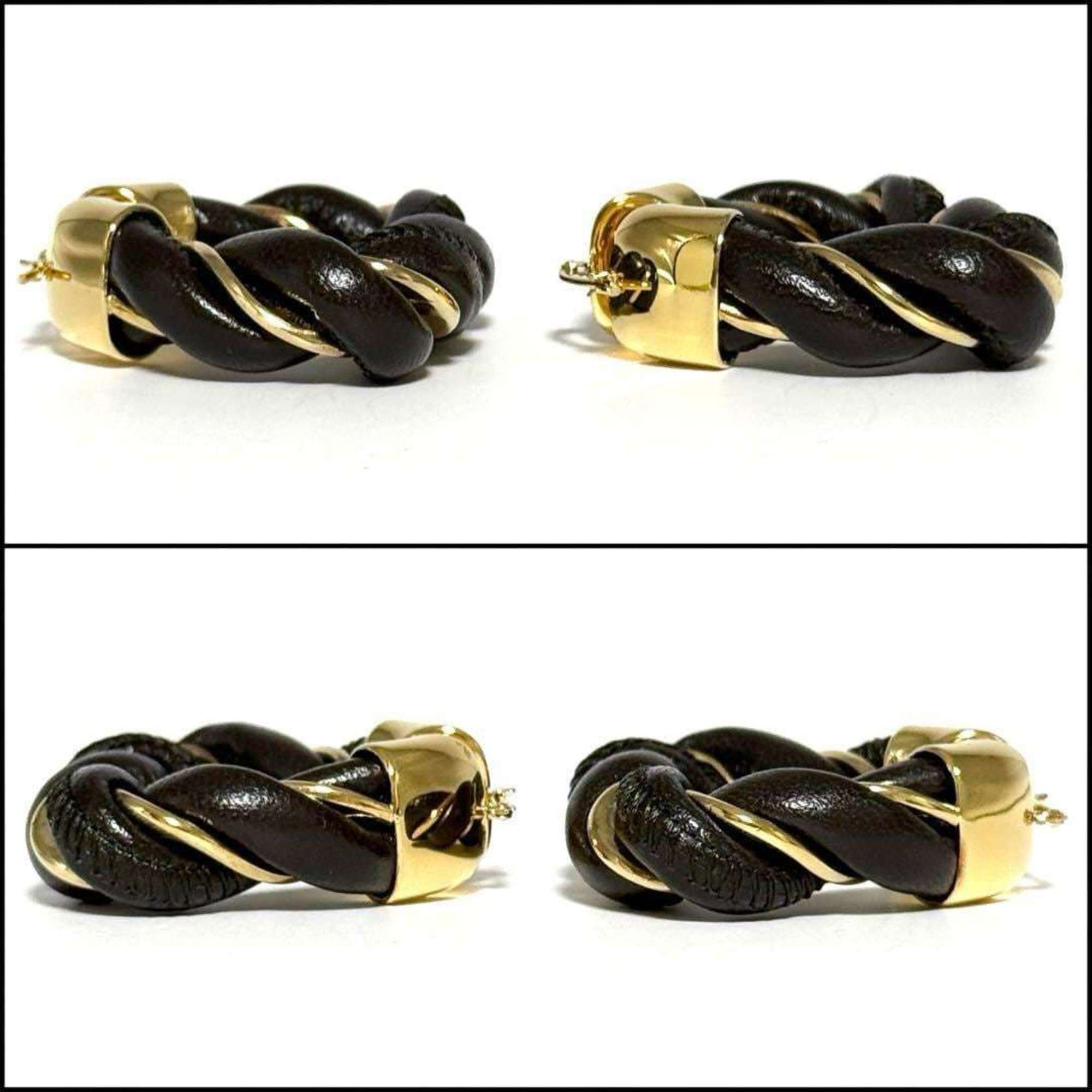 BOTTEGA VENETA Women's Hoop Triangle Twist Earrings in 925 Silver and Leather — Like New