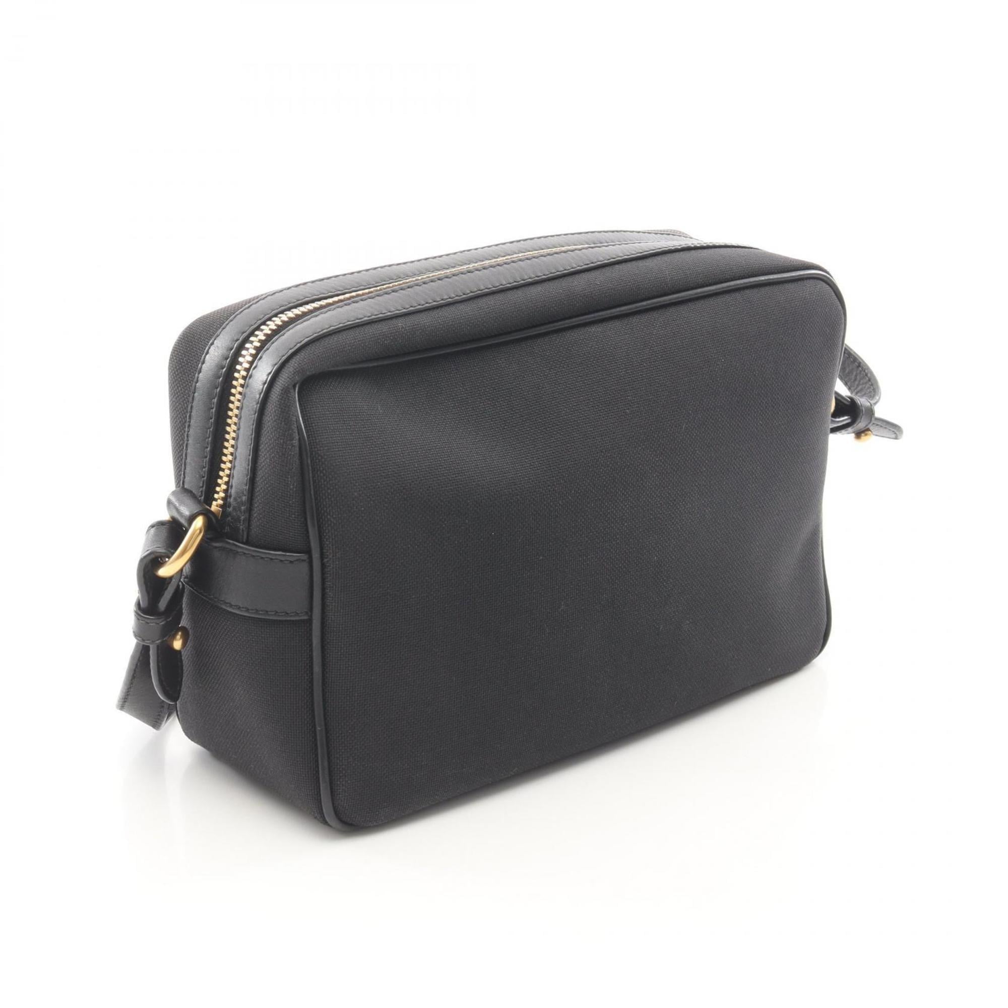 Prada Logo Jacquard Shoulder Bag in Canvas and Leather, Black