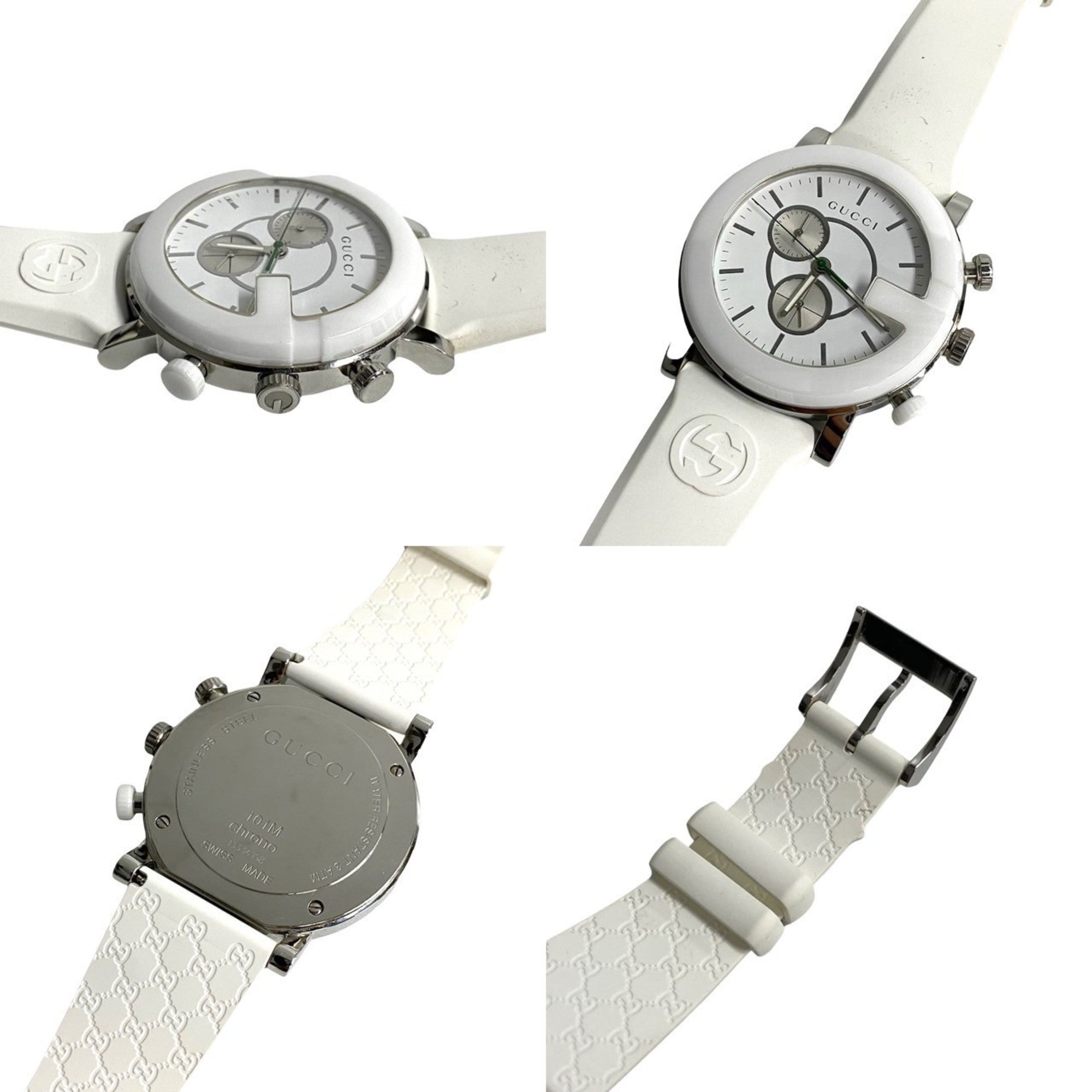 GUCCI G Chrono Quartz Stainless Steel Watch for Men, White and Silver, 29963 — Good