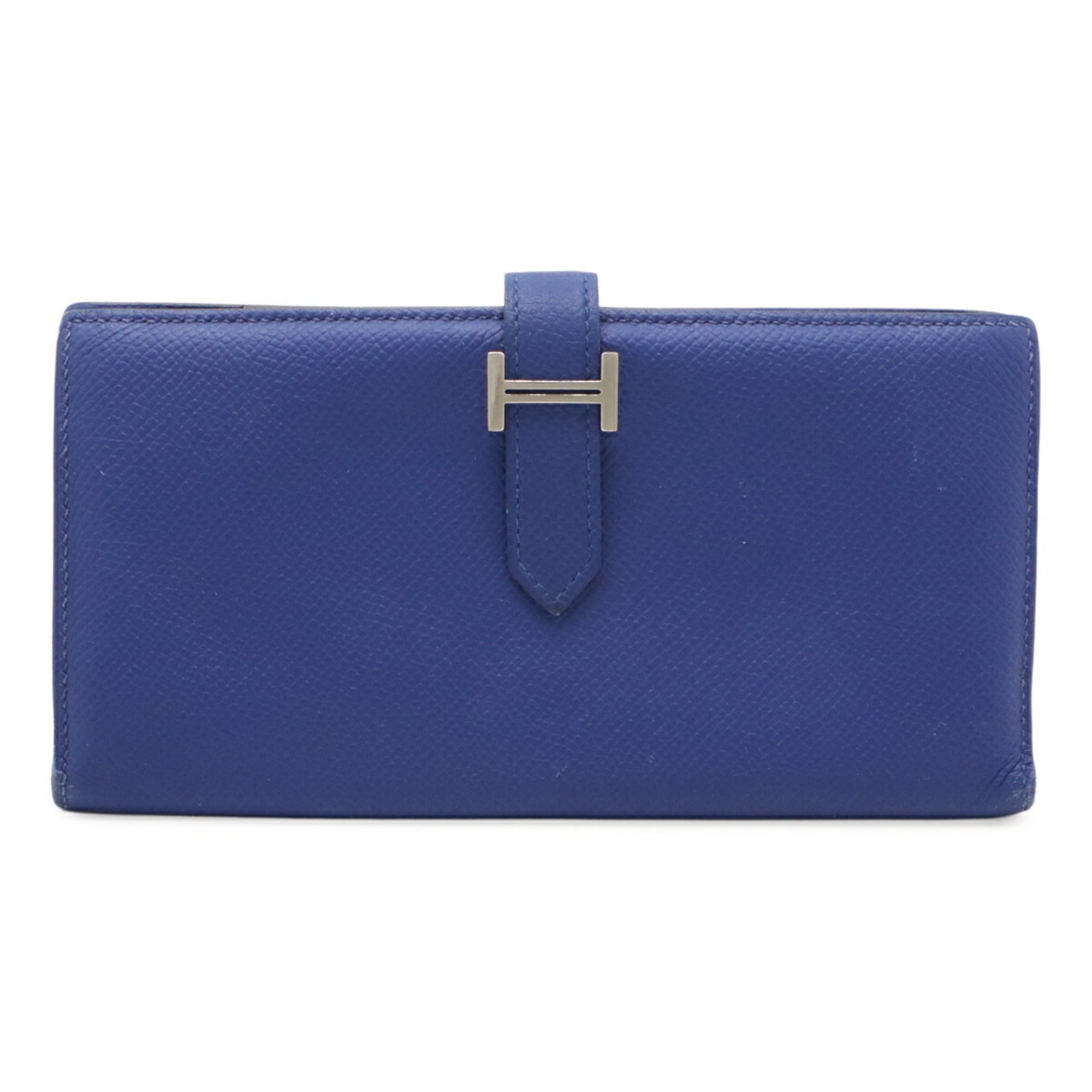 HERMES Bearn Soufflet Bi-fold Long Wallet, Epsom Leather, Blue Electric, Blue, R Stamp
