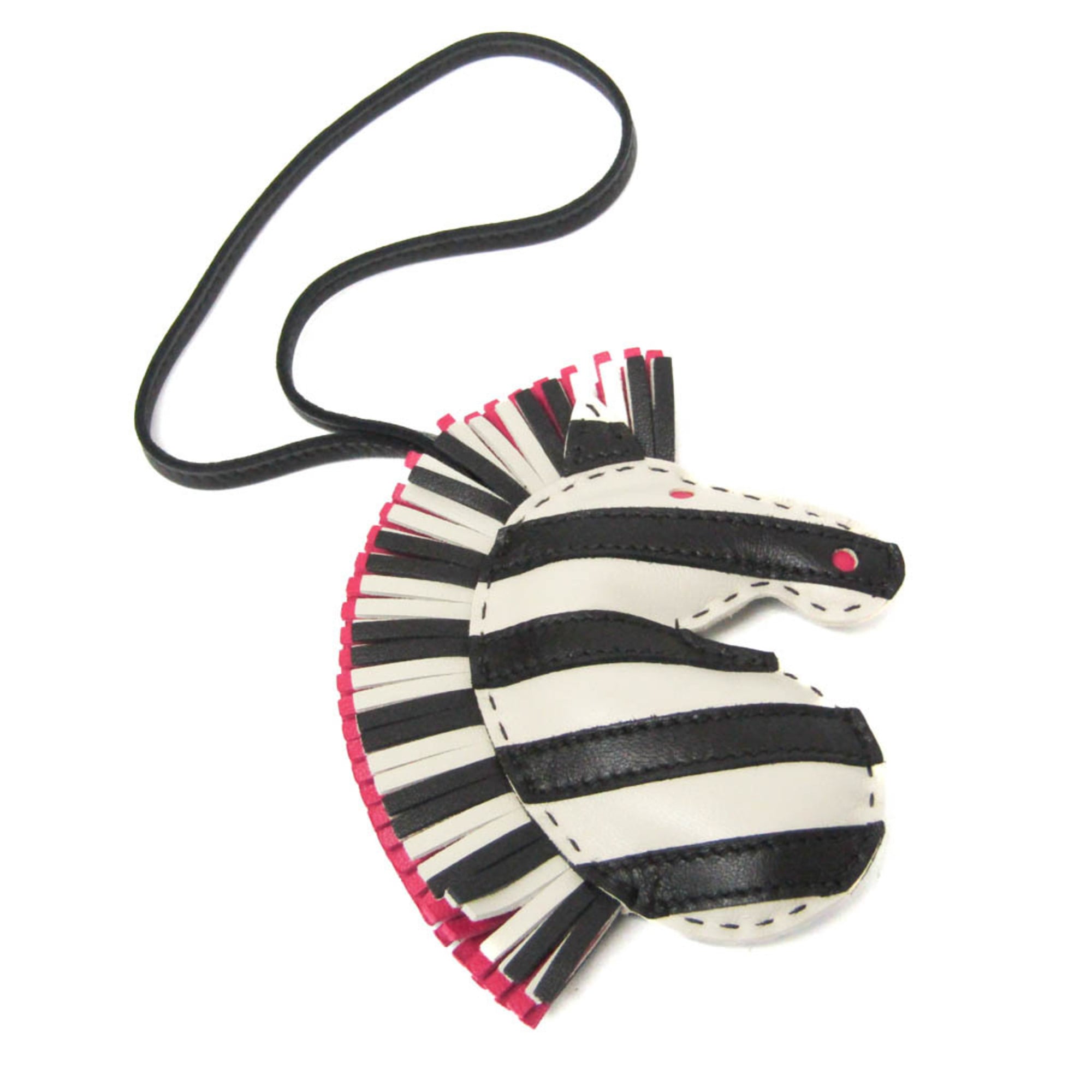 Hermes Agneau Milo Handbag Charm Black,Ivory,Pink GEE GEE SAVAN — Like New